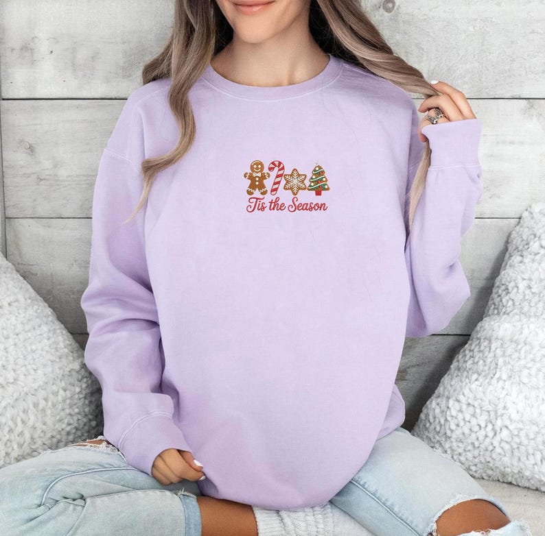 Tis The Season Embroidered Christmas Comfort Colors® Shirt, Holiday Embroidery Sweatshirt, Gingerbread Top, Cozy Xmas Gift for Her or Him