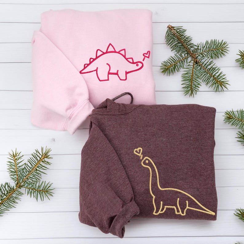 Embroidered Dinosaur Couple Hoodies: Personalized Matching Sweatshirts