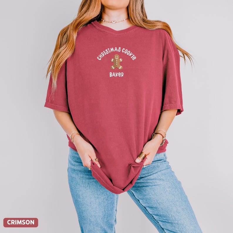 EMBROIDERED Christmas Cookie Baker Comfort Colors® Shirt, Christmas Gingerbread Cookie T-Shirt, Embroidery Christmas Tee, Xmas Holiday Gift