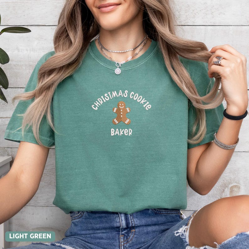 EMBROIDERED Christmas Cookie Baker Comfort Colors® Shirt, Christmas Gingerbread Cookie T-Shirt, Embroidery Christmas Tee, Xmas Holiday Gift