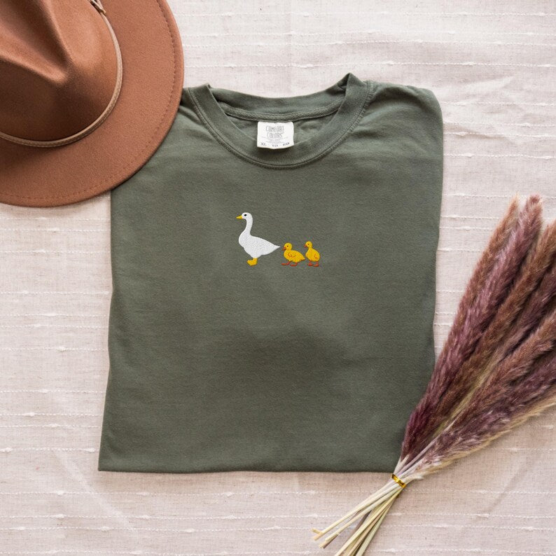 Embroidered Goose Mama Of Two Shirt, Silly Goose, Overstimulated mama, Silly Goose Embroidery, New Mama, Cute Gift For Mama, Goslings