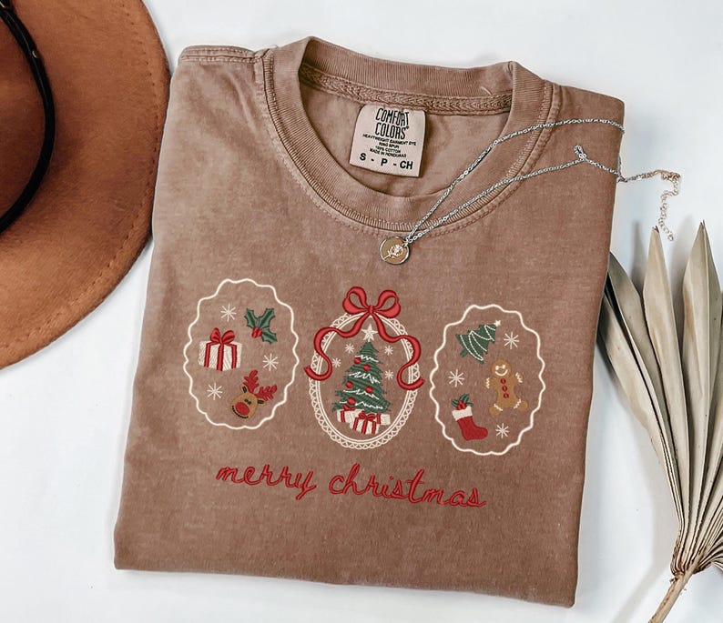 Embroidered Coquette Christmas Comfort Colors Tee: Holiday T-Shirt