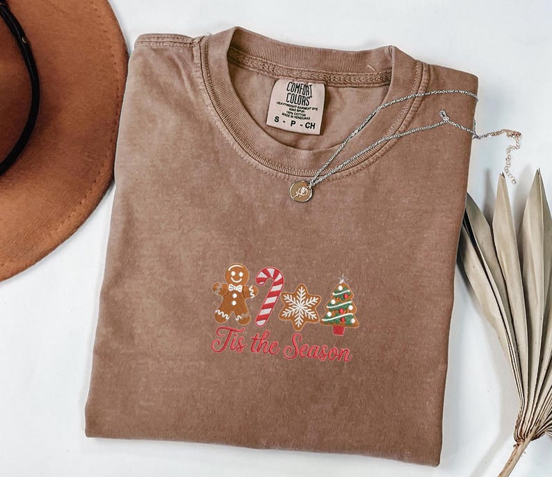 Tis The Season Embroidered Christmas Comfort Colors® Shirt, Holiday Embroidery Sweatshirt, Gingerbread Top, Cozy Xmas Gift for Her or Him