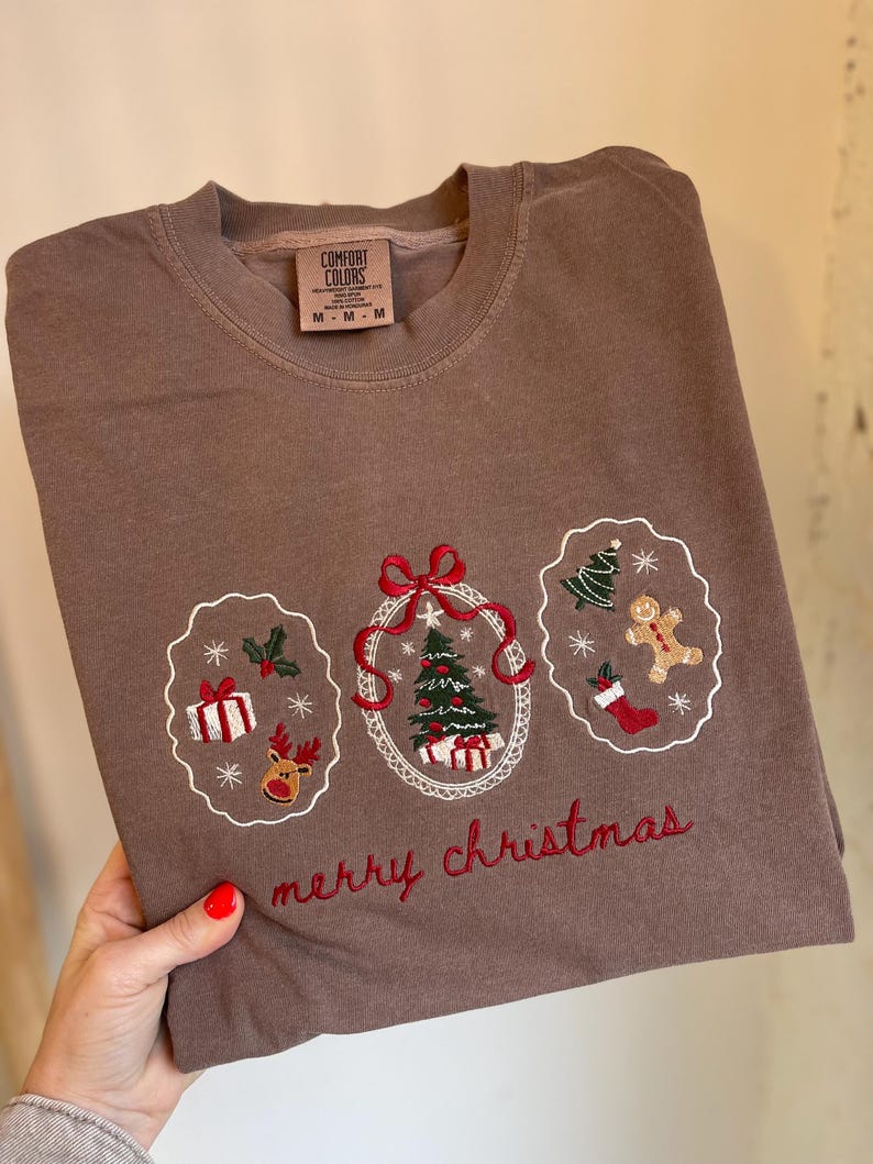 Embroidered Coquette Christmas Comfort Colors Tee: Holiday T-Shirt
