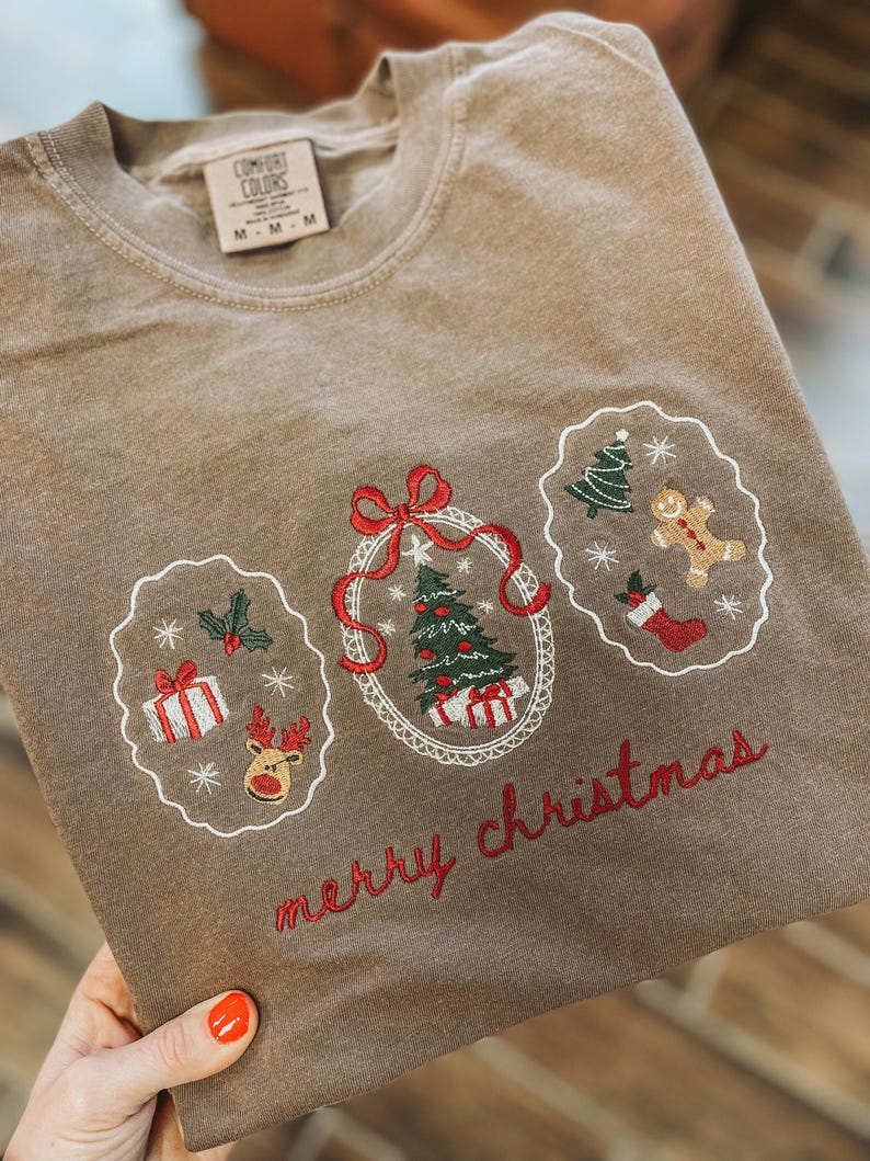 Embroidered Coquette Christmas Comfort Colors Tee: Holiday T-Shirt