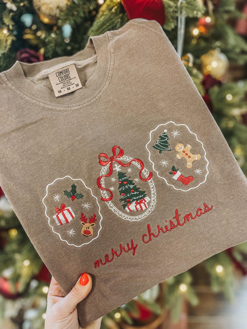 Embroidered Coquette Christmas Comfort Colors Tee: Holiday T-Shirt