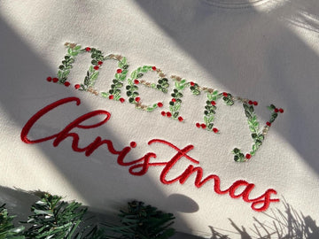 Embroidered Merry Christmas sweatshirt, Merry Christmas, Xmas sweatshirt, Embroidered Christmas Crewneck Sweatshirt Christmas Floral Sweater