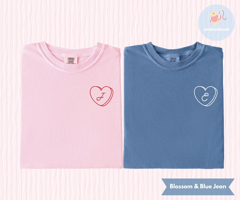 Custom Matching Honeymoon Embroidered Comfort Colors Shirt Personalized Couples Initials Shirt Funny Valentines Tee Newlywed Gift