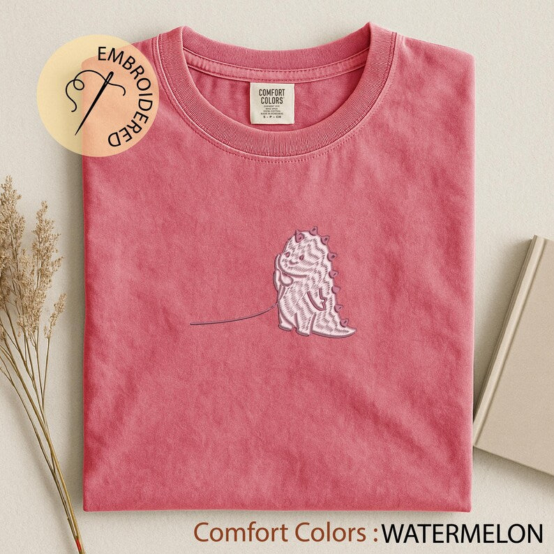 Dino Couple Embroidered T-shirt - Matching Valentine Shirt - Kawaii Love Gift