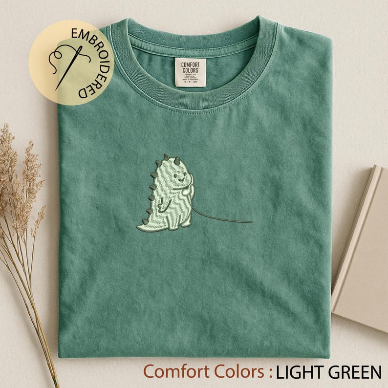 Dino Couple Embroidered T-shirt - Matching Valentine Shirt - Kawaii Love Gift