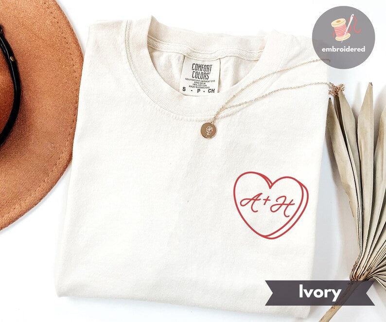Custom Matching Honeymoon Embroidered Comfort Colors Shirt Personalized Couples Initials Shirt Funny Valentines Tee Newlywed Gift