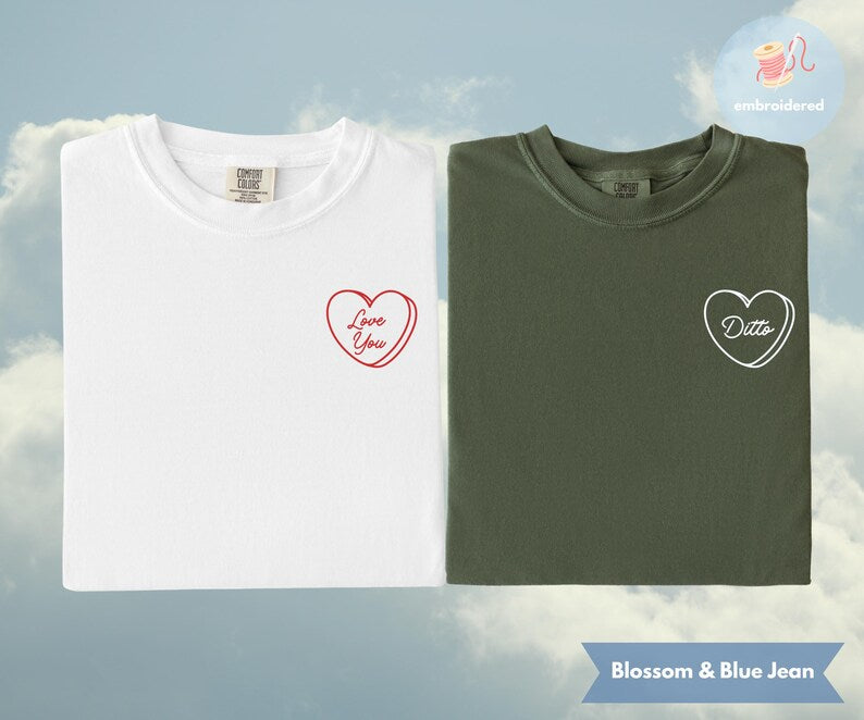 Custom Matching Honeymoon Embroidered Comfort Colors Shirt Personalized Couples Initials Shirt Funny Valentines Tee Newlywed Gift