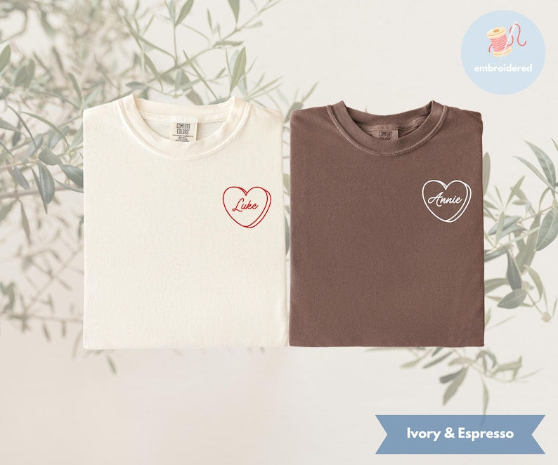 Custom Matching Honeymoon Embroidered Comfort Colors Shirt Personalized Couples Initials Shirt Funny Valentines Tee Newlywed Gift