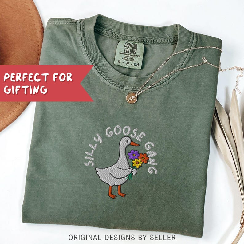Embroidered Funny Bridesmaid Silly Goose Comfort Colors Shirt - B-18-Center