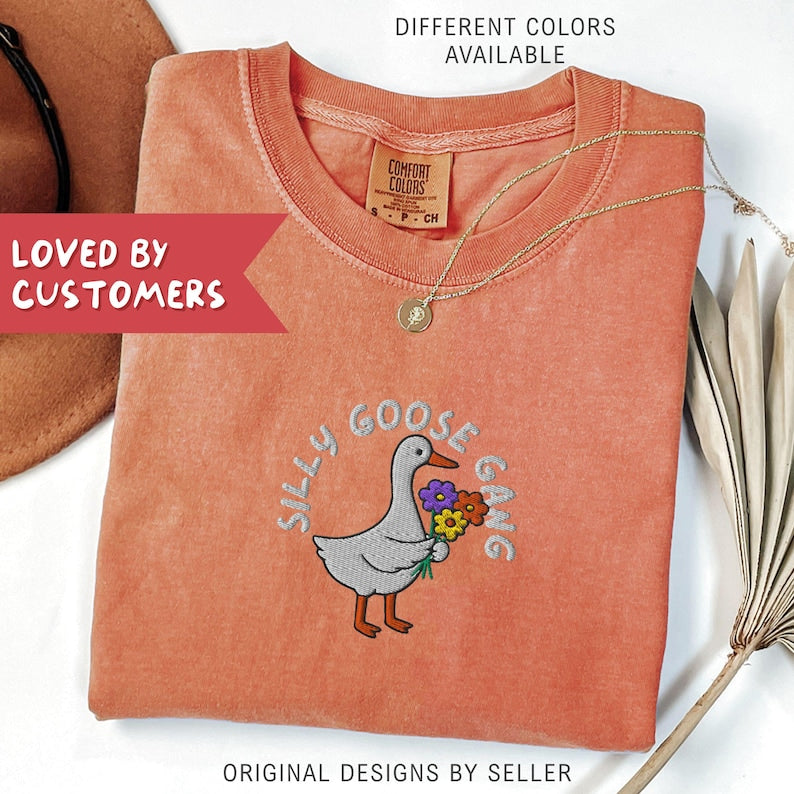 Embroidered Funny Bridesmaid Silly Goose Comfort Colors Shirt - B-18-Center