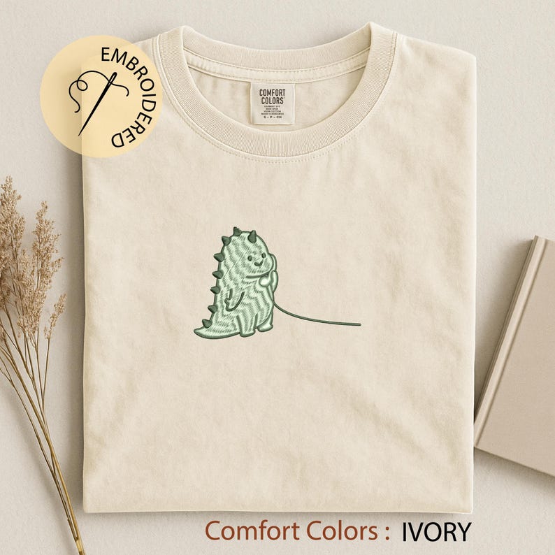 Dino Couple Embroidered T-shirt - Matching Valentine Shirt - Kawaii Love Gift