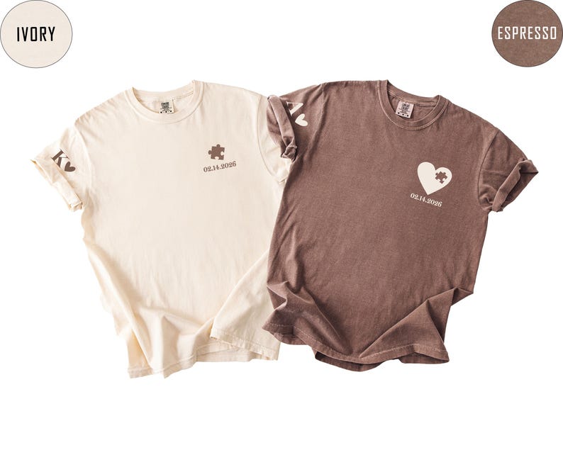 Custom Heart and Puzzle Piece Shirt, Comfort Colors® Couple Matching T-shirt, Heart Custom Shirt, Valentines Day Gift, Anniversary Gift