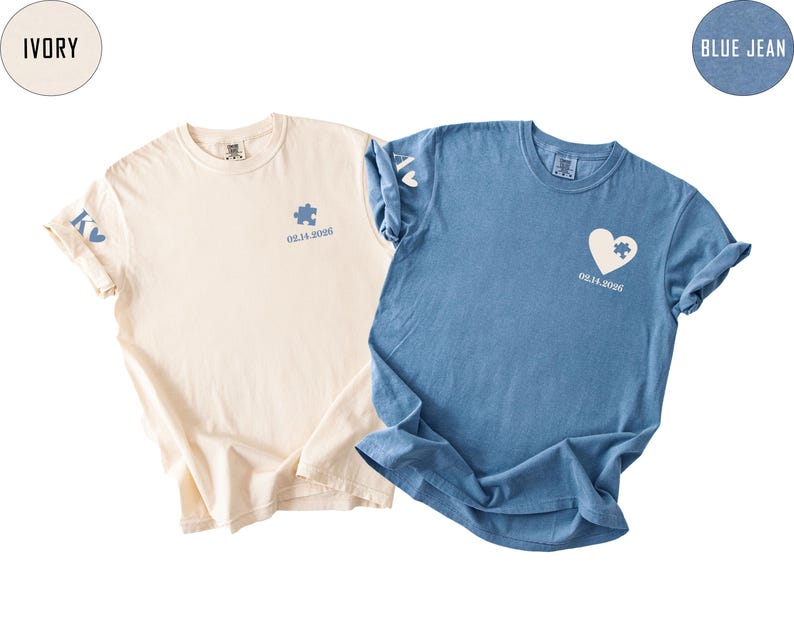 Custom Heart and Puzzle Piece Shirt, Comfort Colors® Couple Matching T-shirt, Heart Custom Shirt, Valentines Day Gift, Anniversary Gift