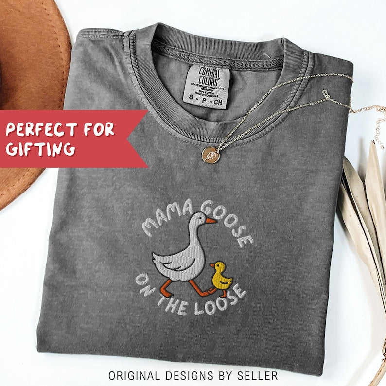 Embroidered Mama Goose Comfort Colors Shirt, New Mom Gift - F-13-Center