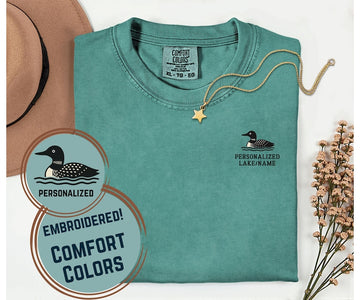 PERSONALIZED Embroidered LOON t shirt Lake Comfort Colors loons Unisex Embroidery custom Maine camp cabin vacation mom gift holiday pond dad