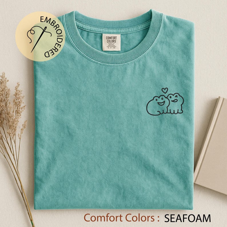 Playful Bite or Sweet Hug Frog Couple Embroidered T-Shirt, Cute Animal Love Shirt, Funny Valentine’s Day Gift
