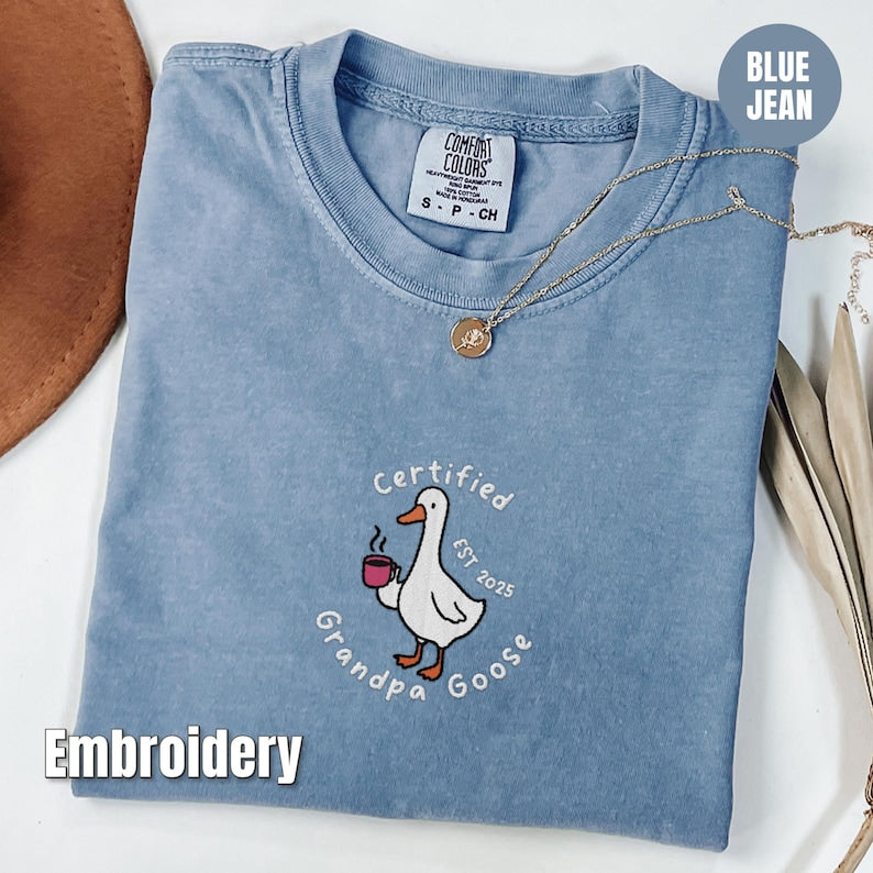 Custom embroidered grandparent Comfort Colors shirt, Certified Grandma Goose tee, Christmas gift for new grandma or grandpa