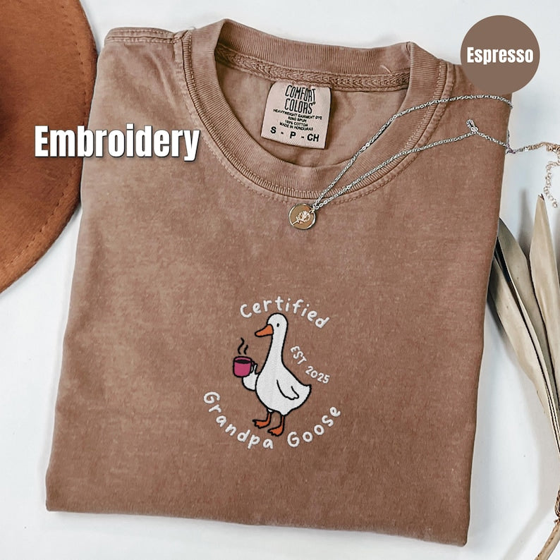 Custom embroidered grandparent Comfort Colors shirt, Certified Grandma Goose tee, Christmas gift for new grandma or grandpa