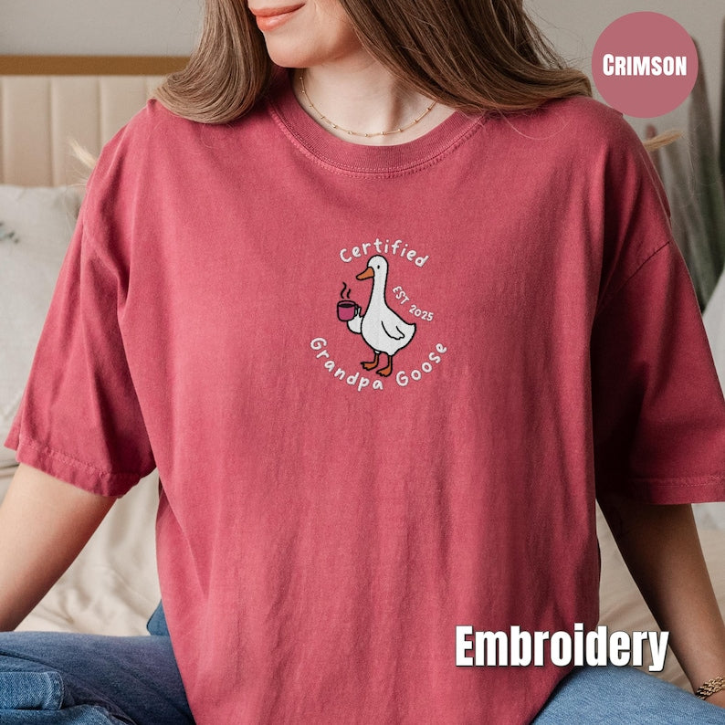 Custom embroidered grandparent Comfort Colors shirt, Certified Grandma Goose tee, Christmas gift for new grandma or grandpa