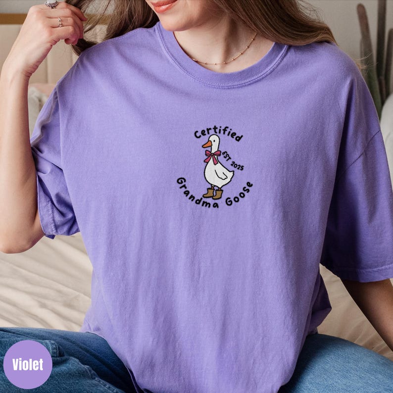 Custom embroidered grandparent Comfort Colors shirt, Certified Grandma Goose tee, Christmas gift for new grandma or grandpa