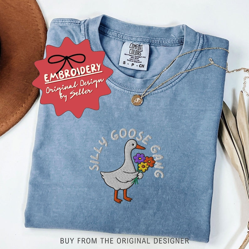 Embroidered Funny Bridesmaid Silly Goose Comfort Colors Shirt - B-18-Center
