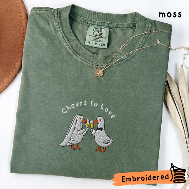 Embroidered Cheers to Love Goose Tee, Couple Goose Comfort Colors T-Shirt