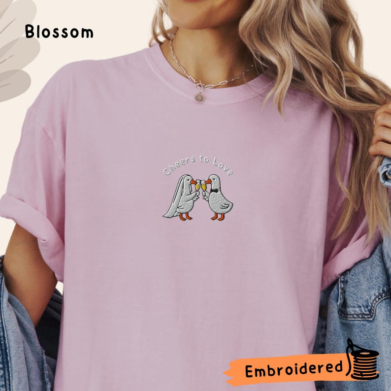 Embroidered Cheers to Love Goose Tee, Couple Goose Comfort Colors T-Shirt