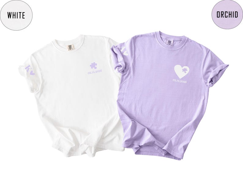 Custom Heart and Puzzle Piece Shirt, Comfort Colors® Couple Matching T-shirt, Heart Custom Shirt, Valentines Day Gift, Anniversary Gift