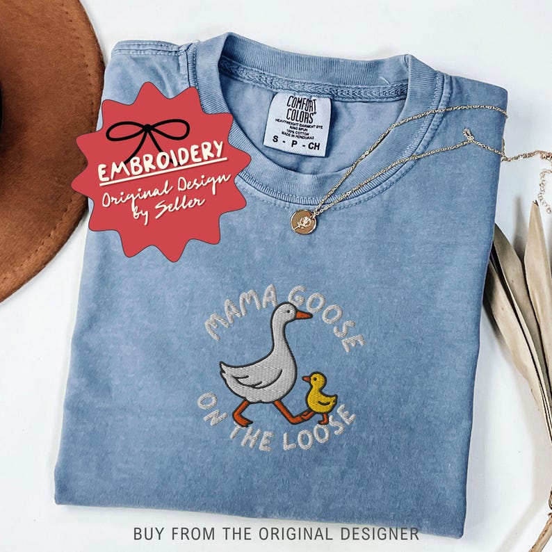 Embroidered Mama Goose Comfort Colors Shirt, New Mom Gift - F-13-Center