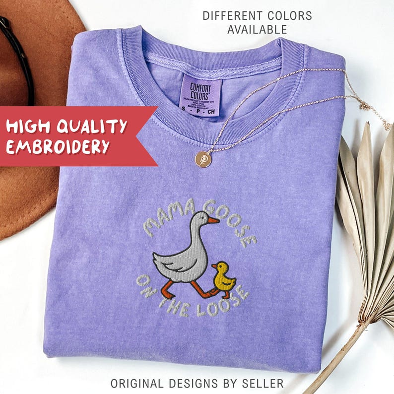 Embroidered Mama Goose Comfort Colors Shirt, New Mom Gift - F-13-Center