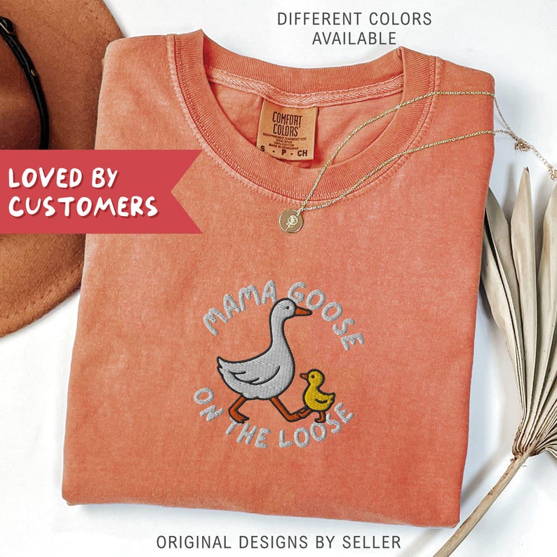 Embroidered Mama Goose Comfort Colors Shirt, New Mom Gift - F-13-Center