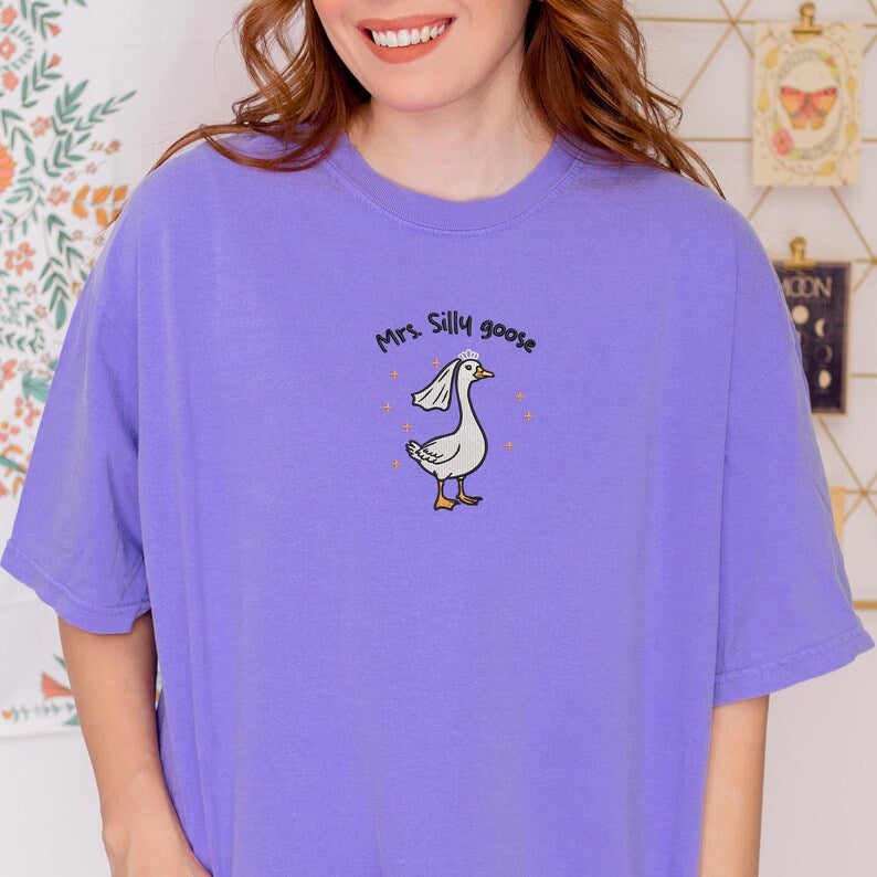 Comfort Colors Shirt, Embroidery Mrs Silly Goose Shirt, Funny Goose Shirt, Married Couple Matching Shirt, Bride Shirt, Wedding Gift Shirt