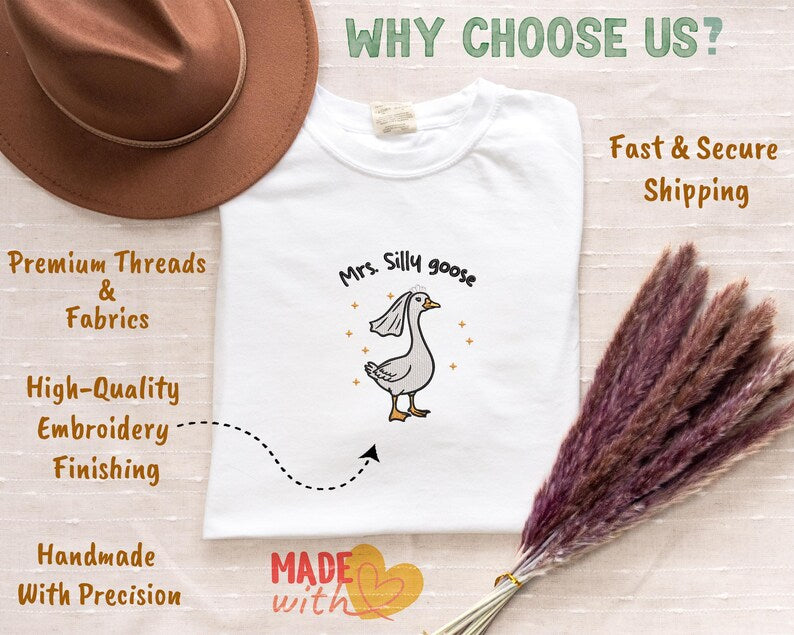 Comfort Colors Shirt, Embroidery Mrs Silly Goose Shirt, Funny Goose Shirt, Married Couple Matching Shirt, Bride Shirt, Wedding Gift Shirt