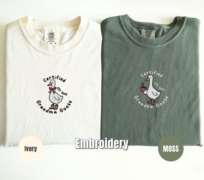 Custom embroidered grandparent Comfort Colors shirt, Certified Grandma Goose tee, Christmas gift for new grandma or grandpa
