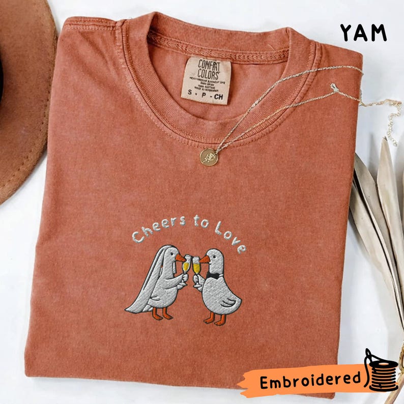 Embroidered Cheers to Love Goose Tee, Couple Goose Comfort Colors T-Shirt