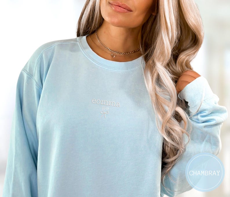 Embroidered Mothers Day Korean Eomma Mama Sweatshirt, Comfort Colors Embroidery Mum Shirt, Birthday Baby Pregnancy Announcement Gift For Mom