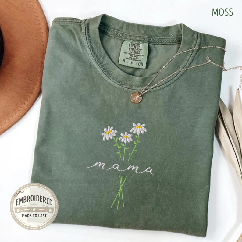 Mama Comfort Colors Embroidered Shirt, Floral Mom Shirt, Mama Embroidery, Mother’s Day Gift, New Mom Gift, Gift for Moms, Aesthetic Mom Tee