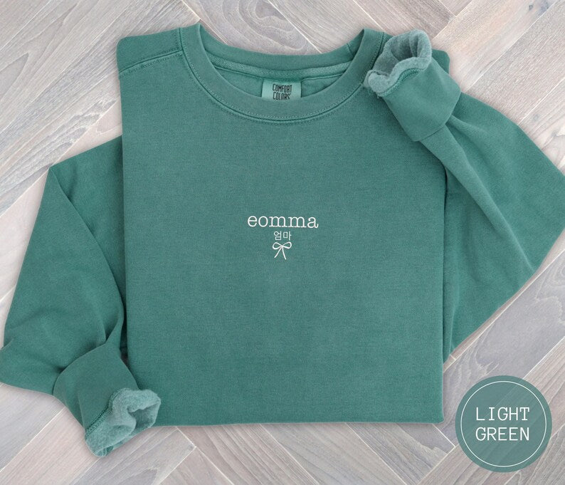 Embroidered Mothers Day Korean Eomma Mama Sweatshirt, Comfort Colors Embroidery Mum Shirt, Birthday Baby Pregnancy Announcement Gift For Mom