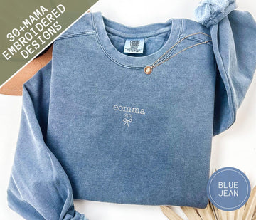 Embroidered Mothers Day Korean Eomma Mama Sweatshirt, Comfort Colors Embroidery Mum Shirt, Birthday Baby Pregnancy Announcement Gift For Mom
