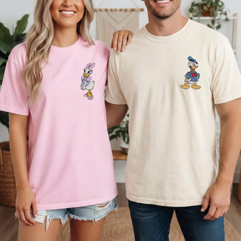 Disney Couple Embroidery Matching Shirts Disney Donald Duck Daisy Duck Comfort Colors Embroidered Shirts Disney Family Trip Disneyworld