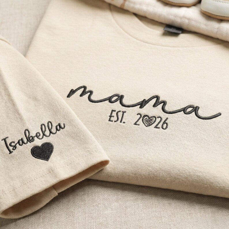Custom Embroidered First Mother’s Day Shirt for Mom, Mama Shirt With Kids Names, New Mom Gift from Baby