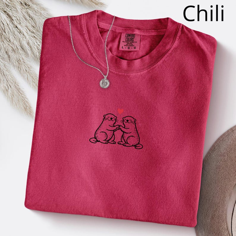 Two Otters with Heart T-Shirt, Otter Engagement, Gift for Her, Otter Half Tshirt, Love Otter T Shirt, Otter Couple Shirt
