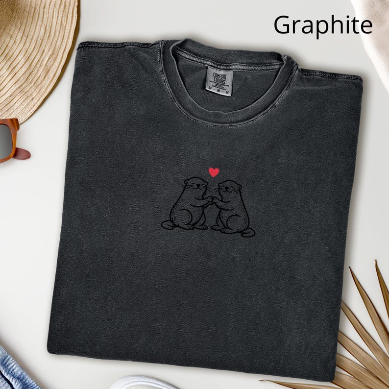 Two Otters with Heart T-Shirt, Otter Engagement, Gift for Her, Otter Half Tshirt, Love Otter T Shirt, Otter Couple Shirt