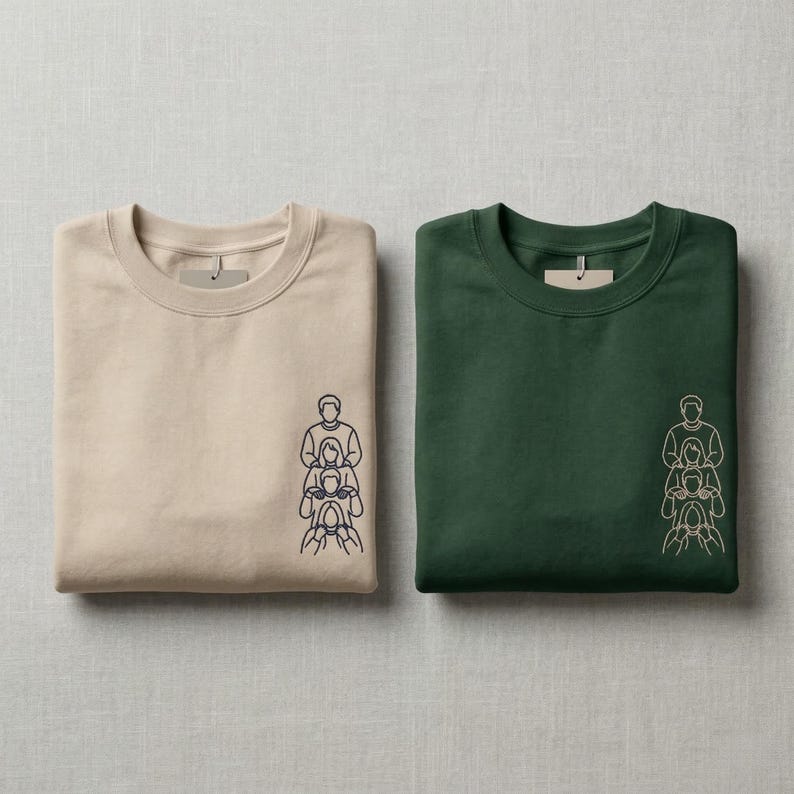 Custom Photo Embroidered Tees, Sketch from Photo, Personalised Couple or Family Portrait Tshirt, Line Art Embroidery Gift