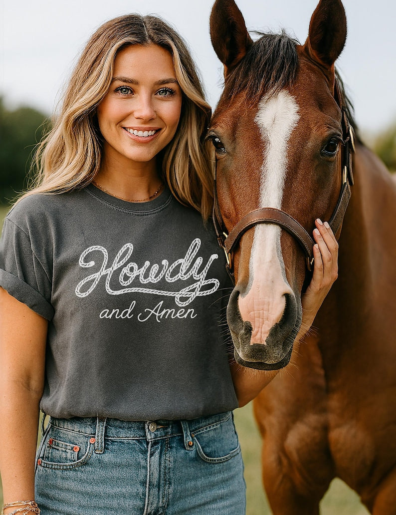 Christian Western Tshirt Faith Graphic Casual Tee Howdy Shirt Country Religious Rustic Cowgirl Style Gift for Horse Girl